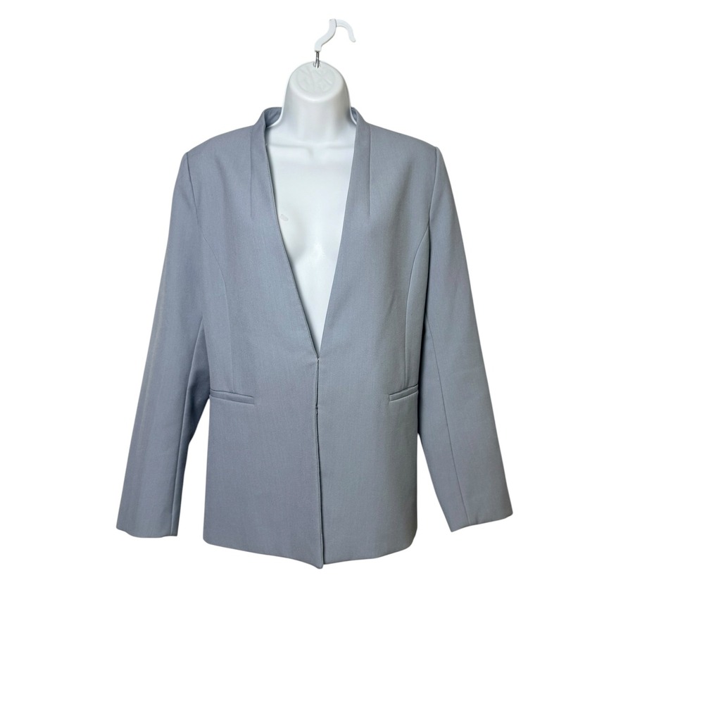 Zara Basic Womens XL Light Blue Collarless Open Front Blazer Hook Closure Jacket